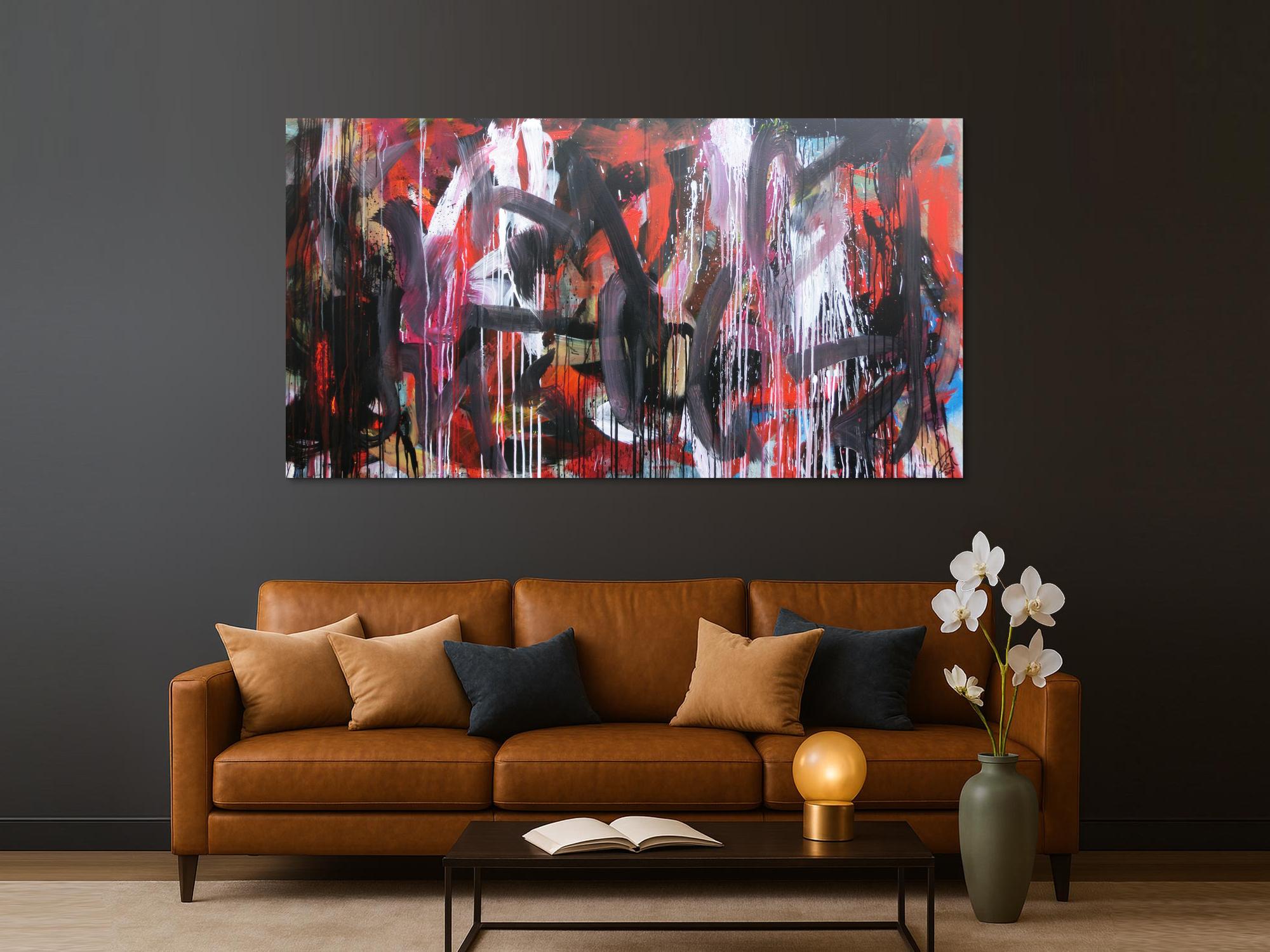 Abstraktes Gemälde sehr modernes Acrylbild Mischtechnik in rot schwarz weiß