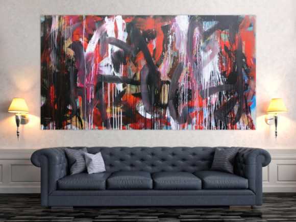 Abstraktes Gemälde sehr modernes Acrylbild Mischtechnik in rot schwarz weiß