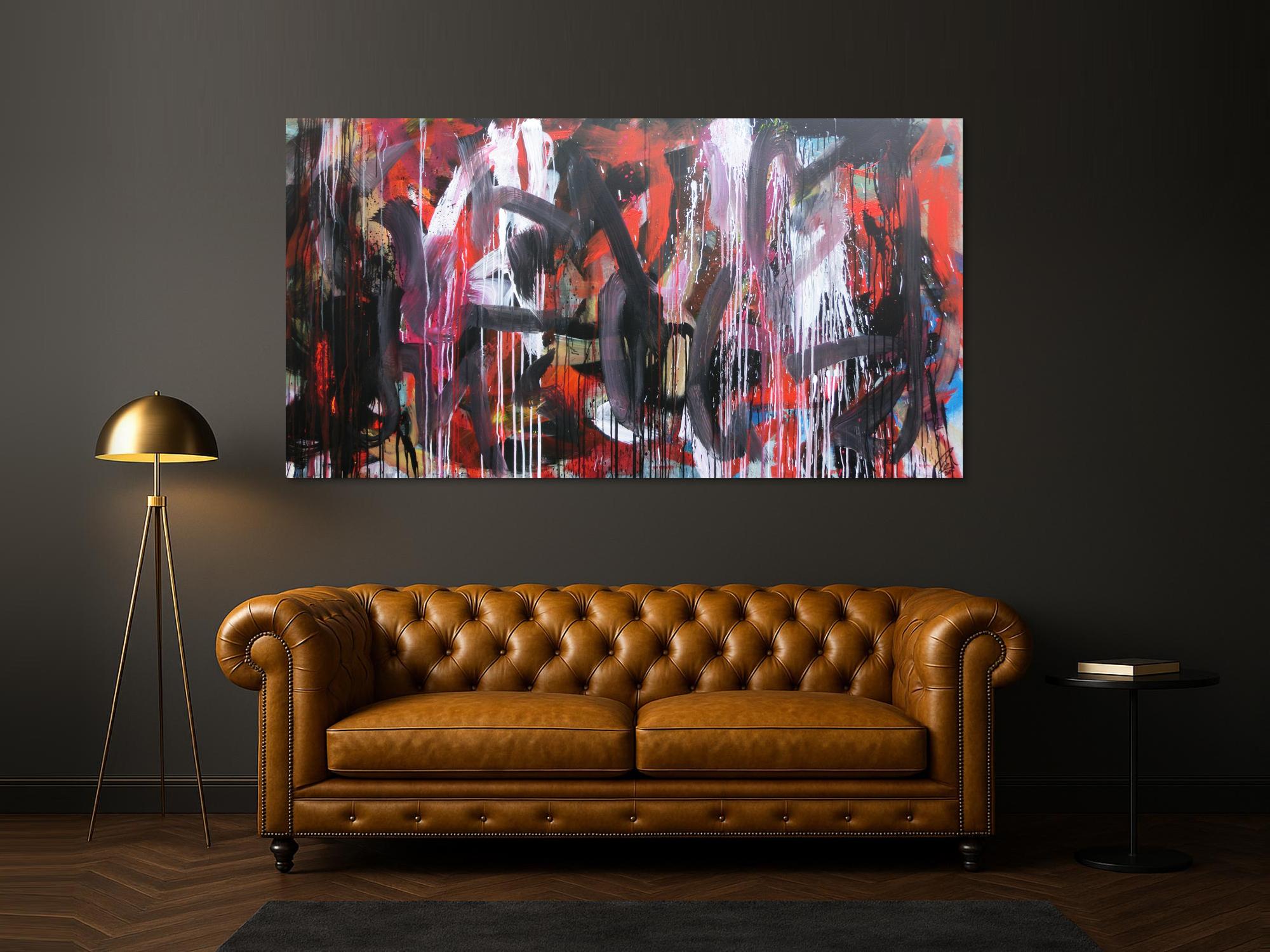 Abstraktes Gemälde sehr modernes Acrylbild Mischtechnik in rot schwarz weiß