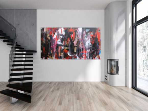 Abstraktes Gemälde sehr modernes Acrylbild Mischtechnik in rot schwarz weiß