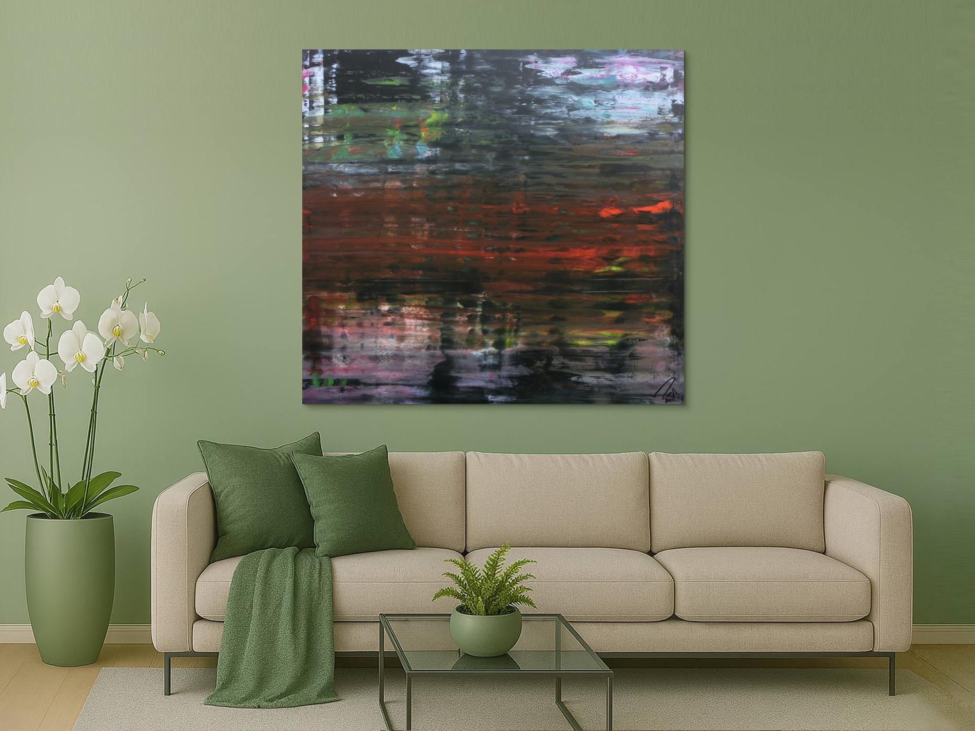 Modernes dunkels abstraktes Acrylbild in Spachteltechnik sehr modern in dunkel und bunt