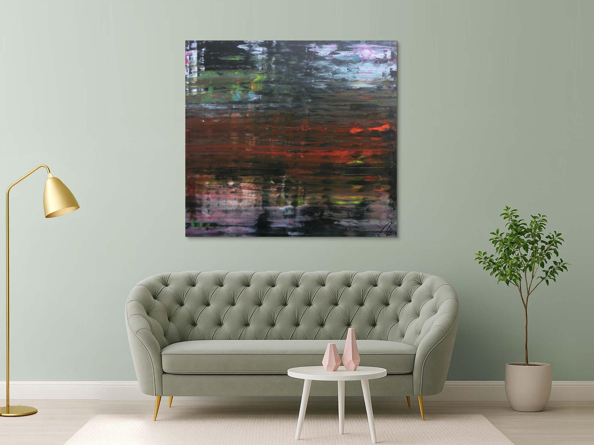 Modernes dunkels abstraktes Acrylbild in Spachteltechnik sehr modern in dunkel und bunt