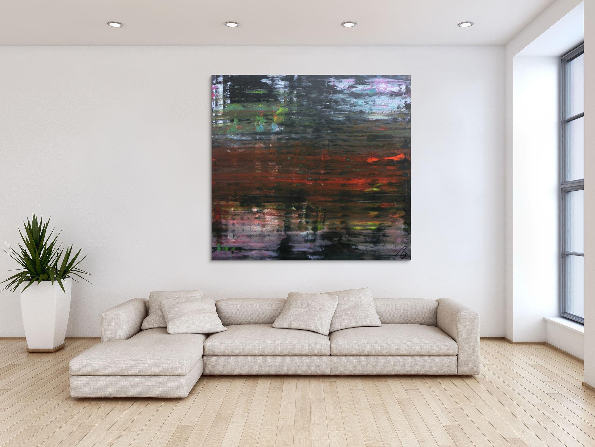 Modernes dunkels abstraktes Acrylbild in Spachteltechnik sehr modern in dunkel und bunt