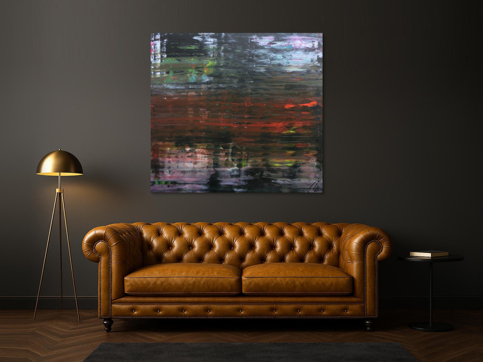 Modernes dunkels abstraktes Acrylbild in Spachteltechnik sehr modern in dunkel und bunt