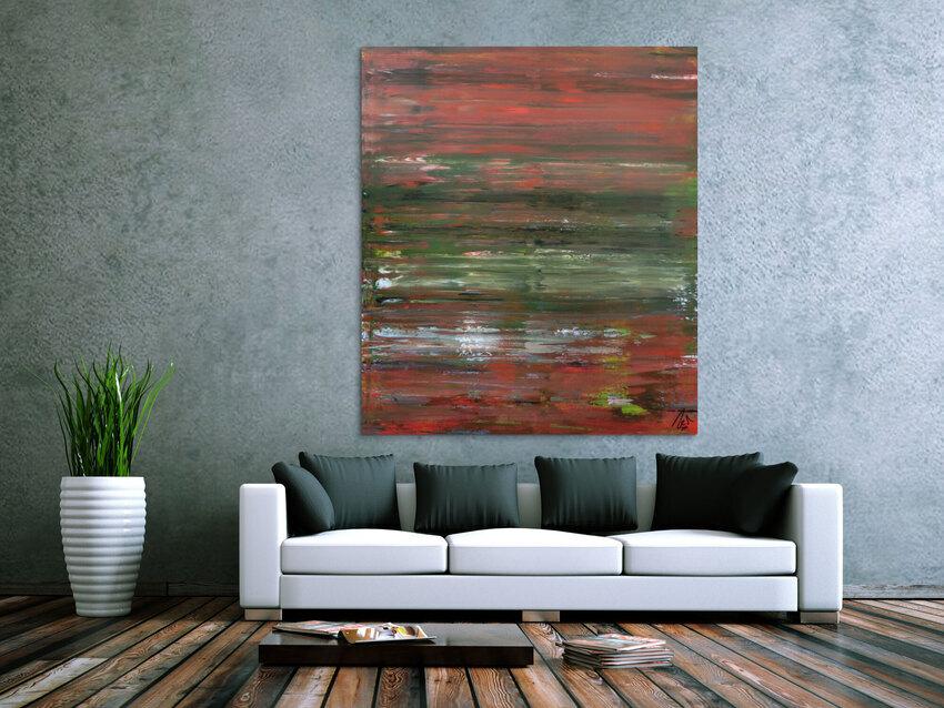 Abstraktes Acrylbild Spachteltechnik sehr modern braune und grüne Farbtöne