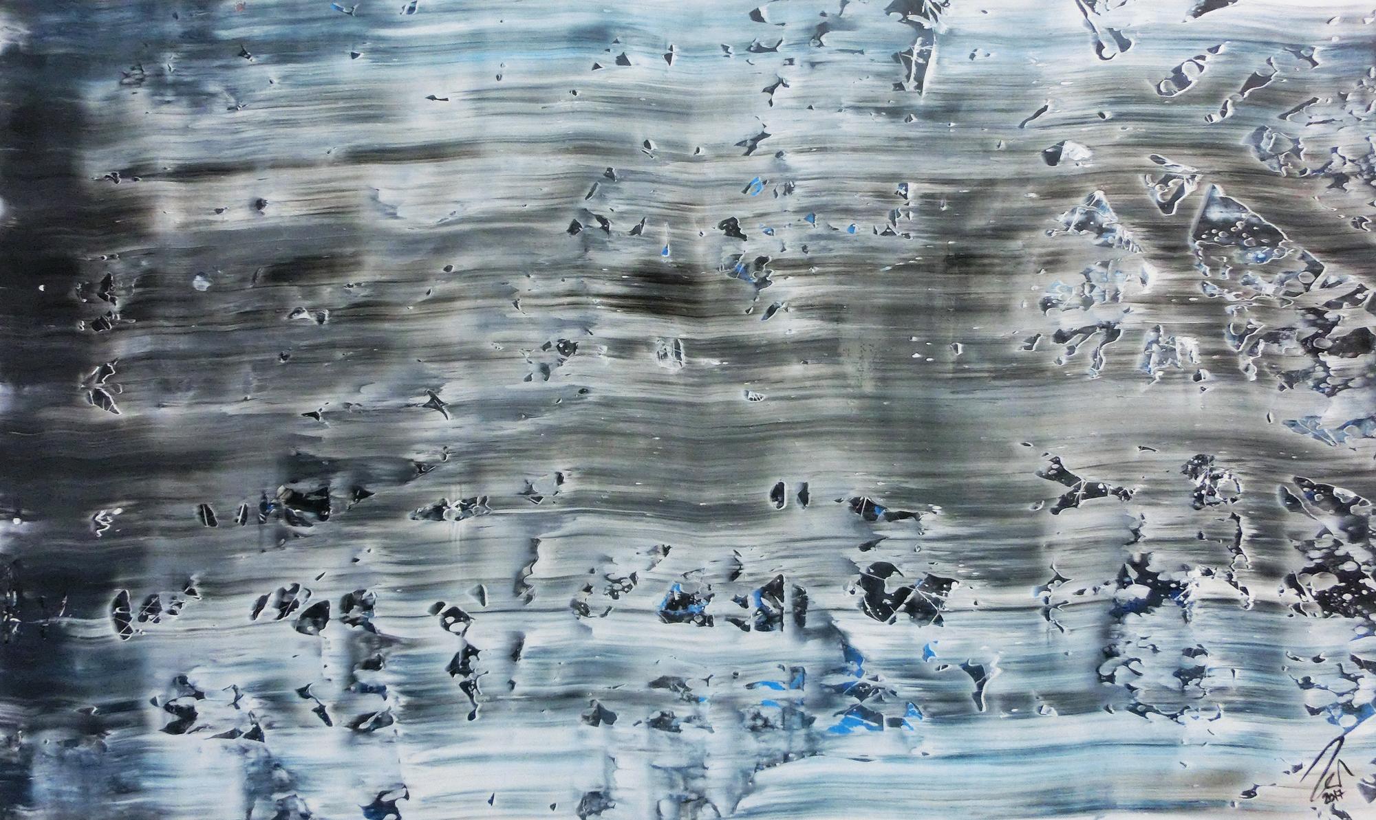 Abstraktes Acrylbild Spachteltechnik rau blaue Farben sehr modern