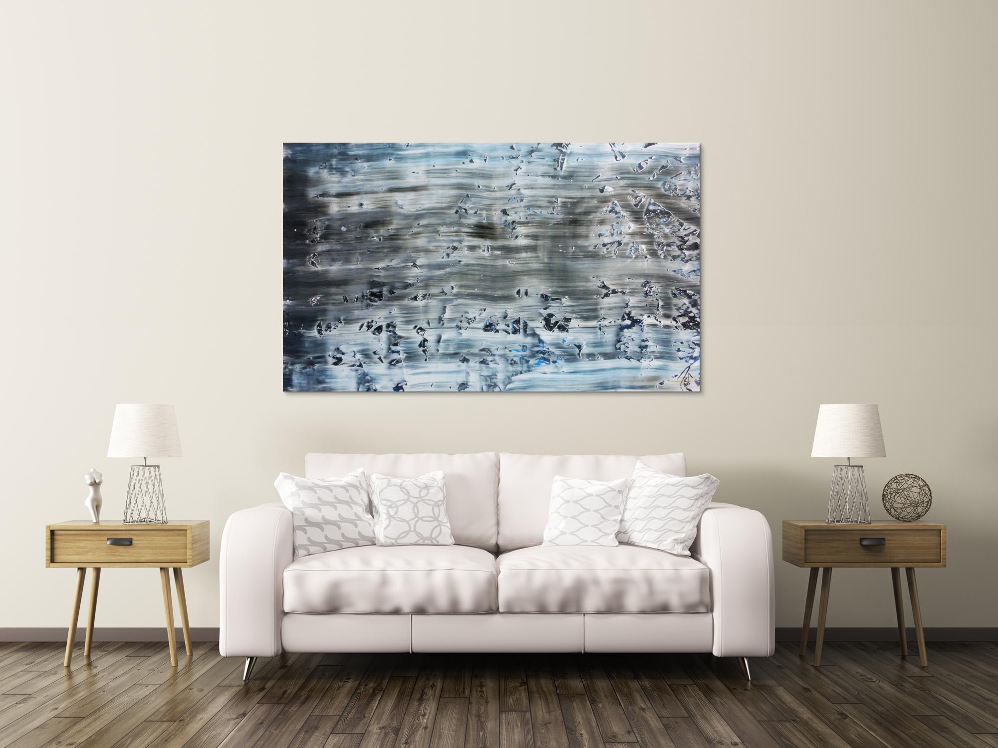 Abstraktes Acrylbild Spachteltechnik rau blaue Farben sehr modern