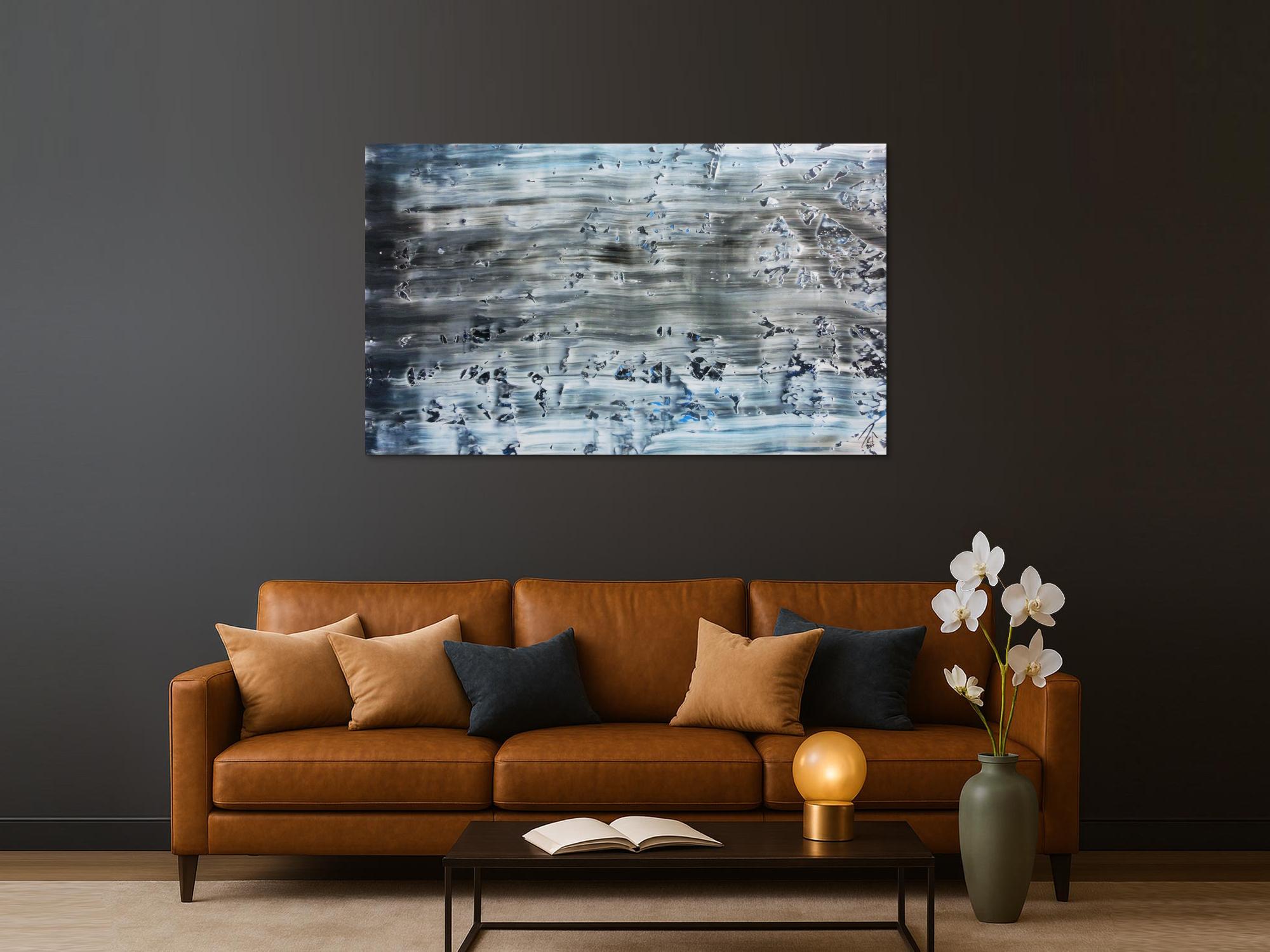 Abstraktes Acrylbild Spachteltechnik rau blaue Farben sehr modern