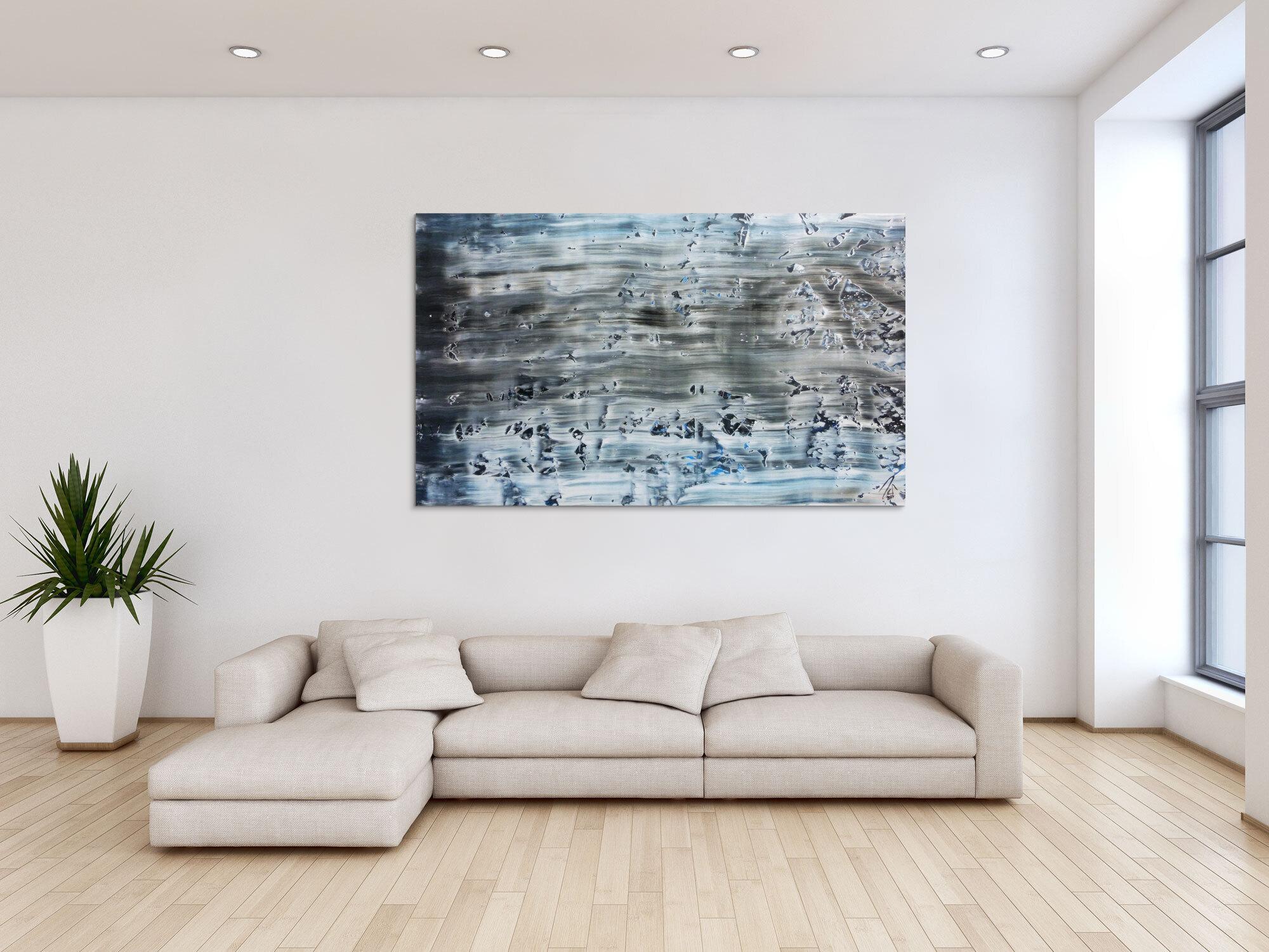 Abstraktes Acrylbild Spachteltechnik rau blaue Farben sehr modern