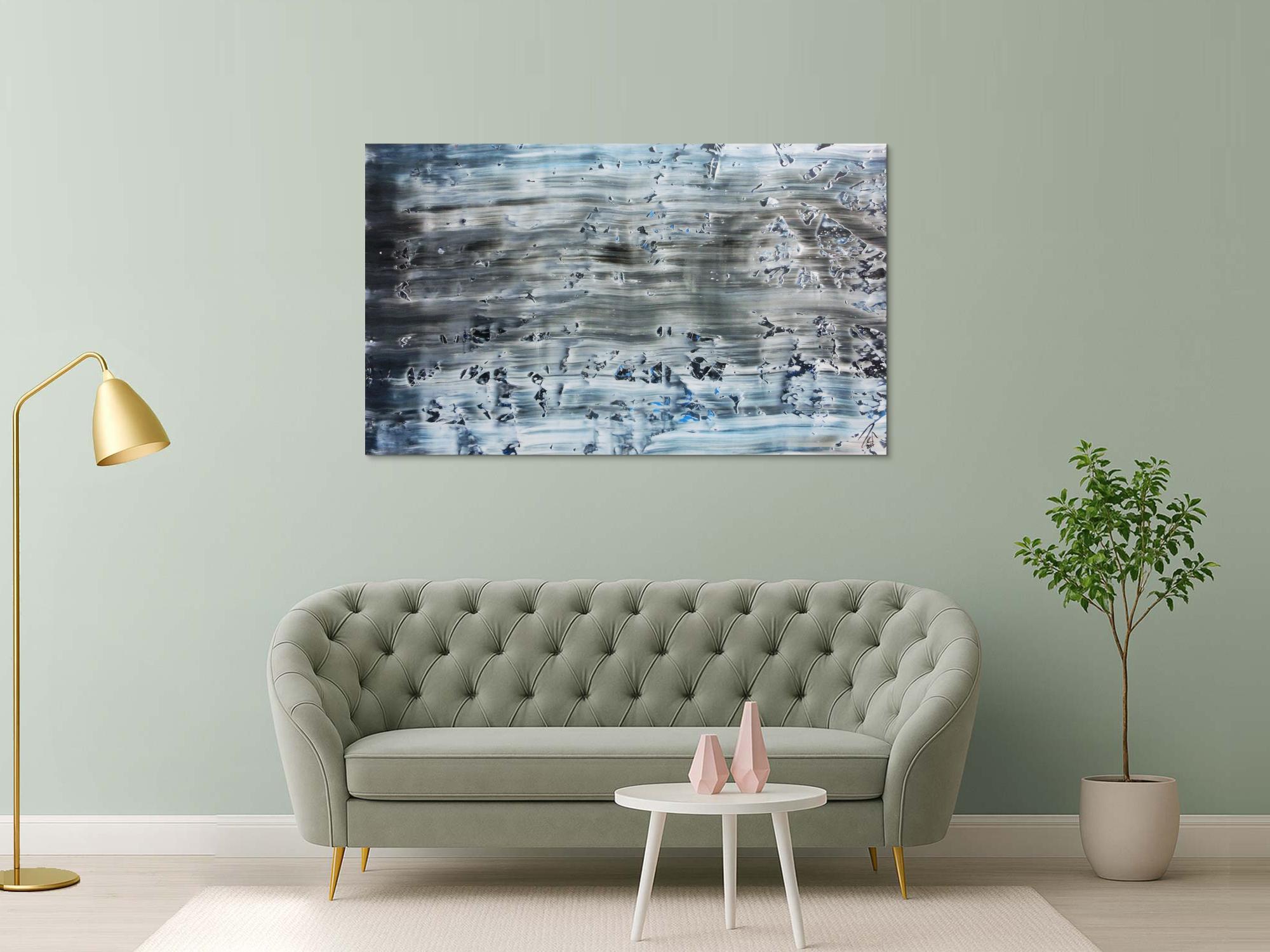 Abstraktes Acrylbild Spachteltechnik rau blaue Farben sehr modern