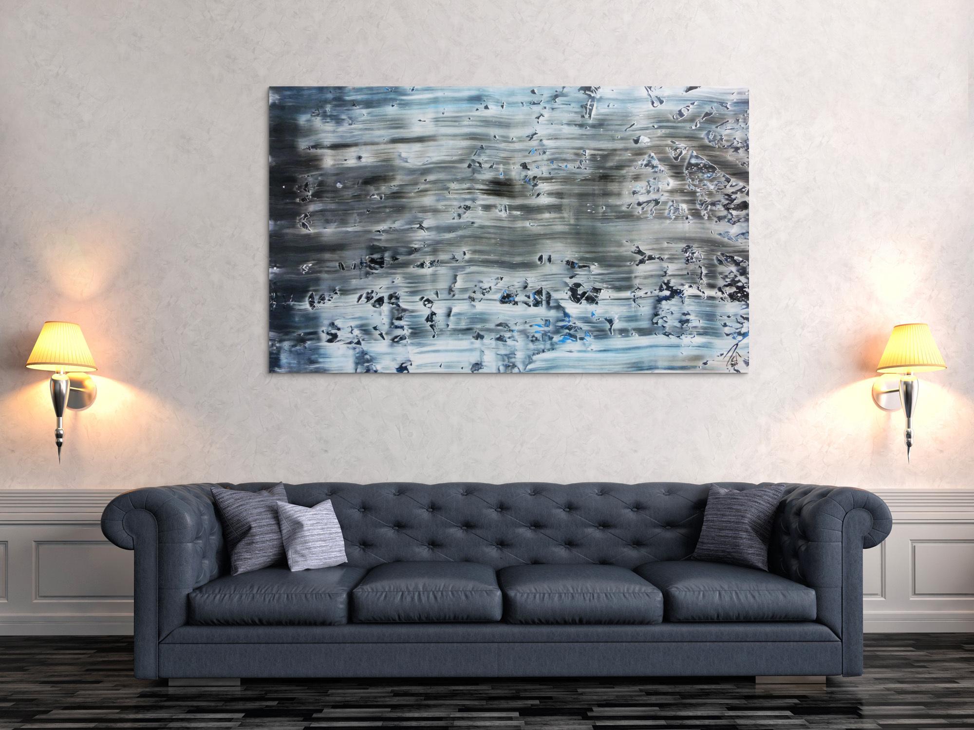 Abstraktes Acrylbild Spachteltechnik rau blaue Farben sehr modern