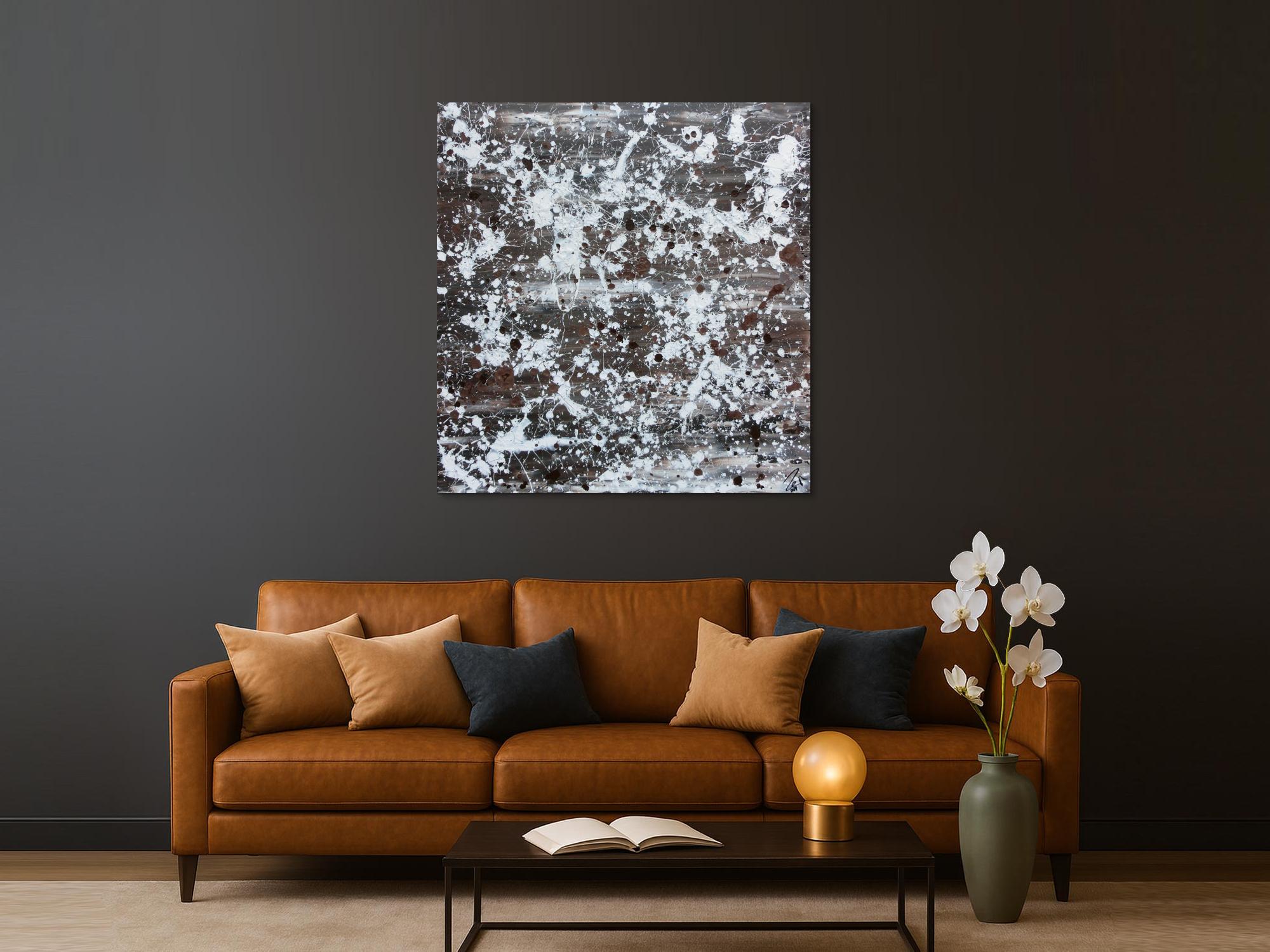 Abstraktes Acrylbild sehr modern braune Farben schlicht Actionpainting