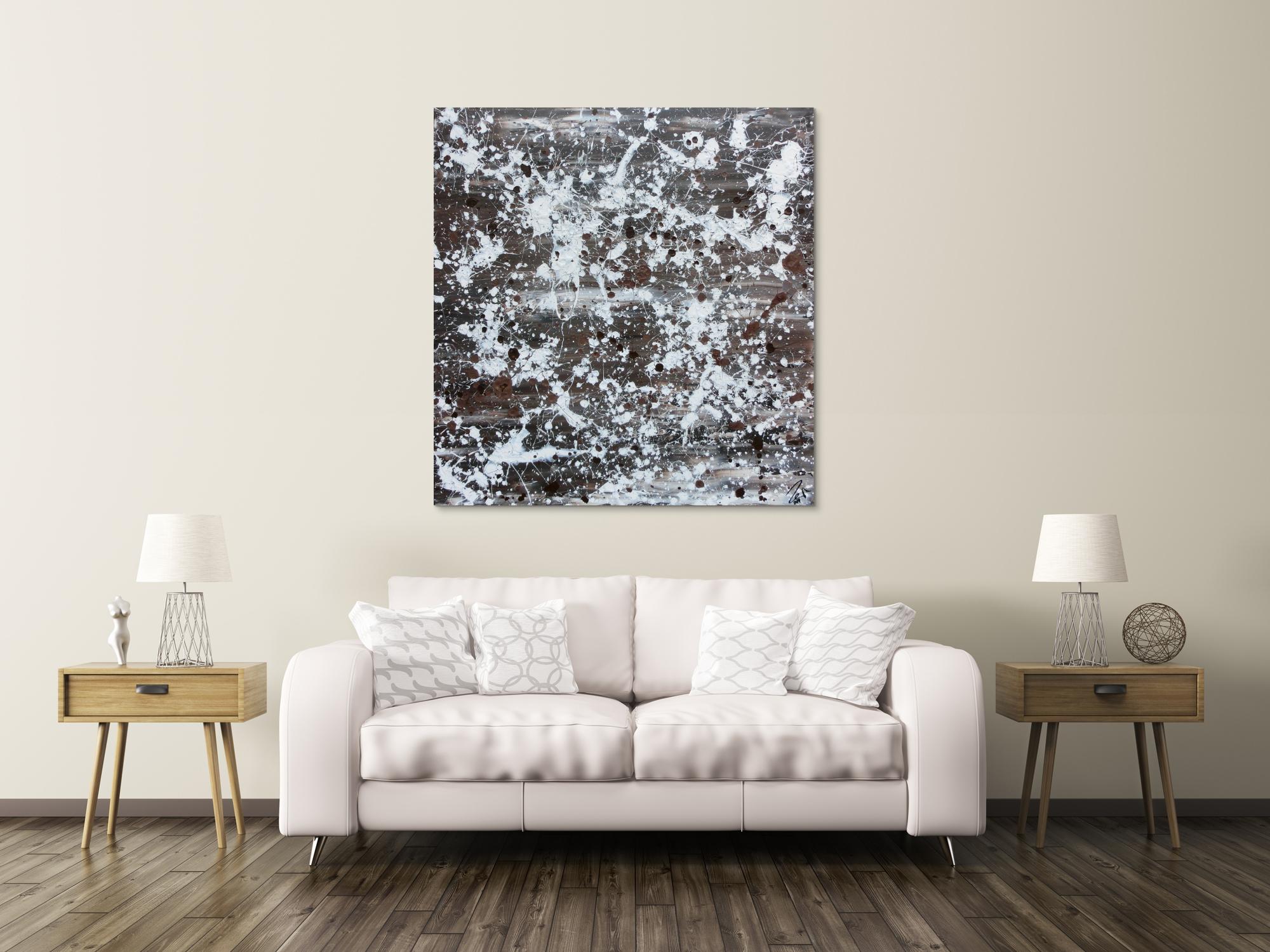 Abstraktes Acrylbild sehr modern braune Farben schlicht Actionpainting