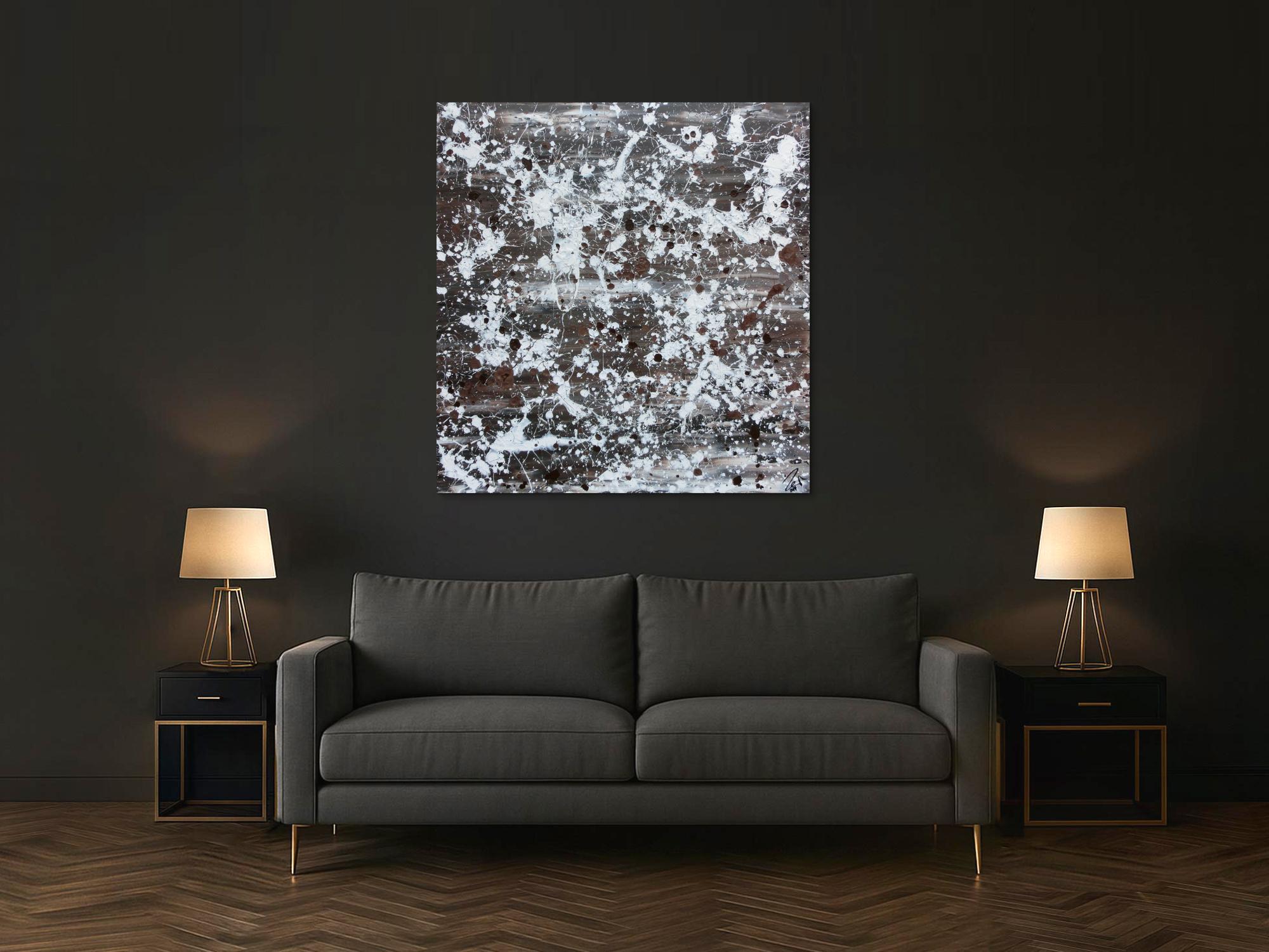 Abstraktes Acrylbild sehr modern braune Farben schlicht Actionpainting