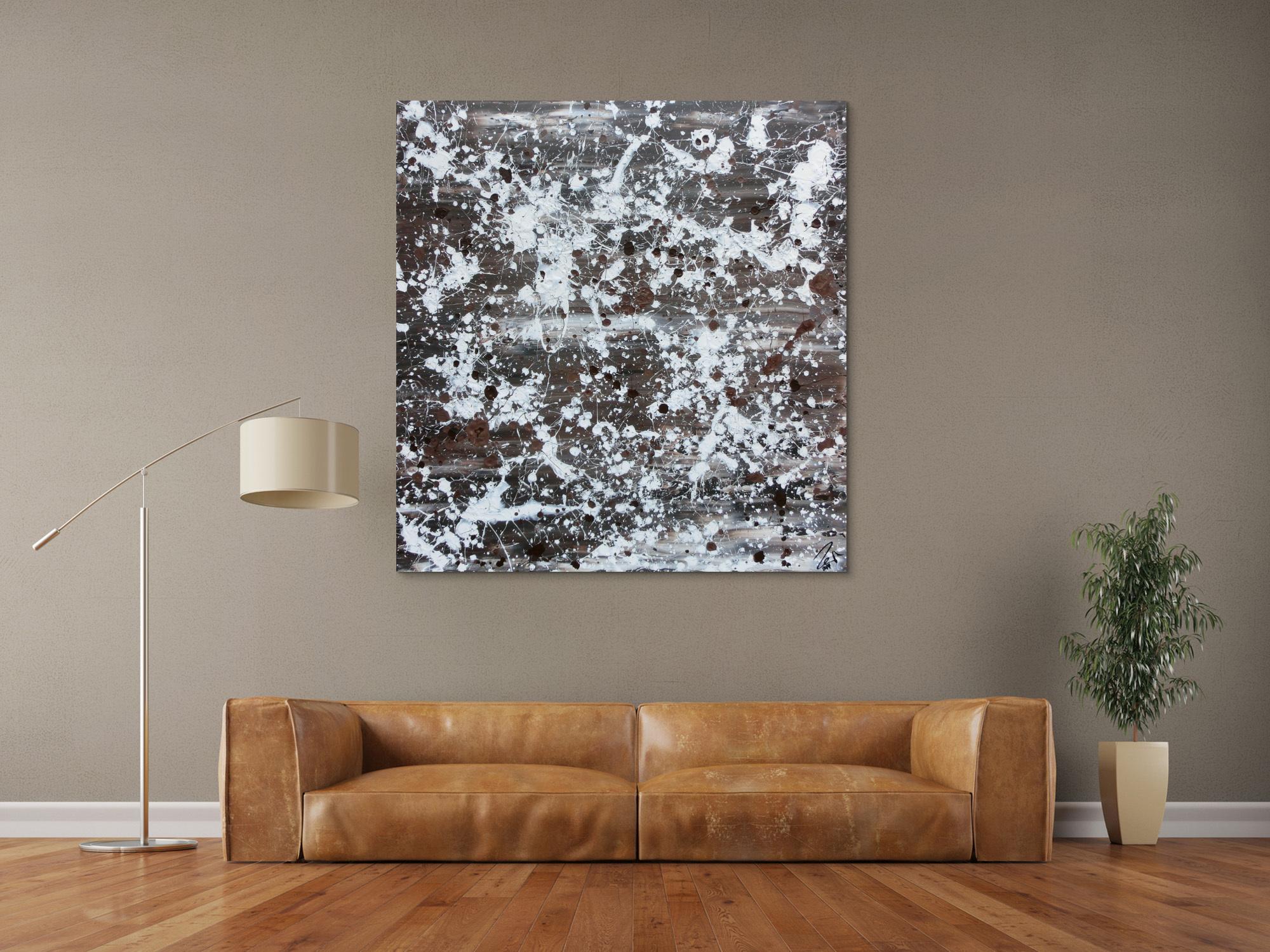Abstraktes Acrylbild sehr modern braune Farben schlicht Actionpainting