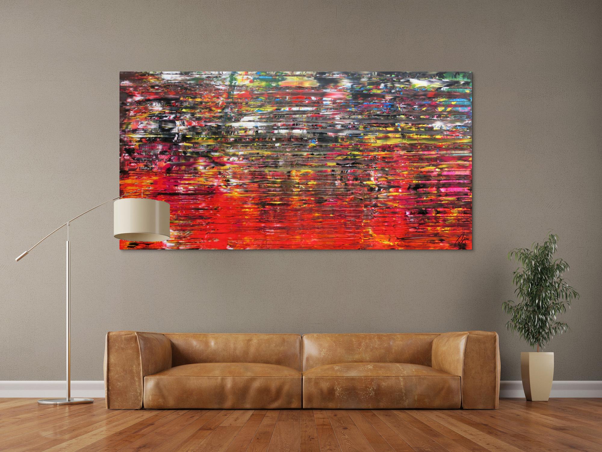 Abstraktes Acrylbild sehr modern in Spachteltechnik bunt viele Farben viel rot