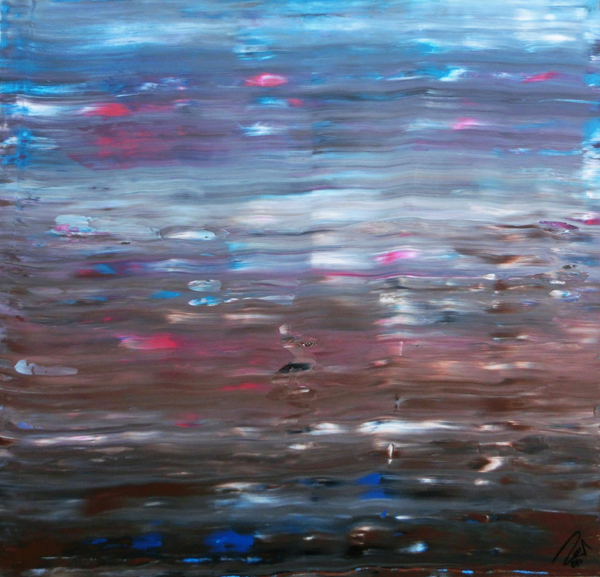 Abstraktes Acrylgemälde Spachteltechnik sehr moderne Farben hellblau braun weiß