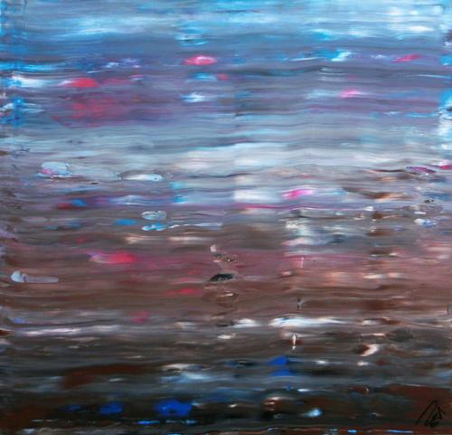 Abstraktes Acrylgemälde Spachteltechnik sehr moderne Farben hellblau braun weiß