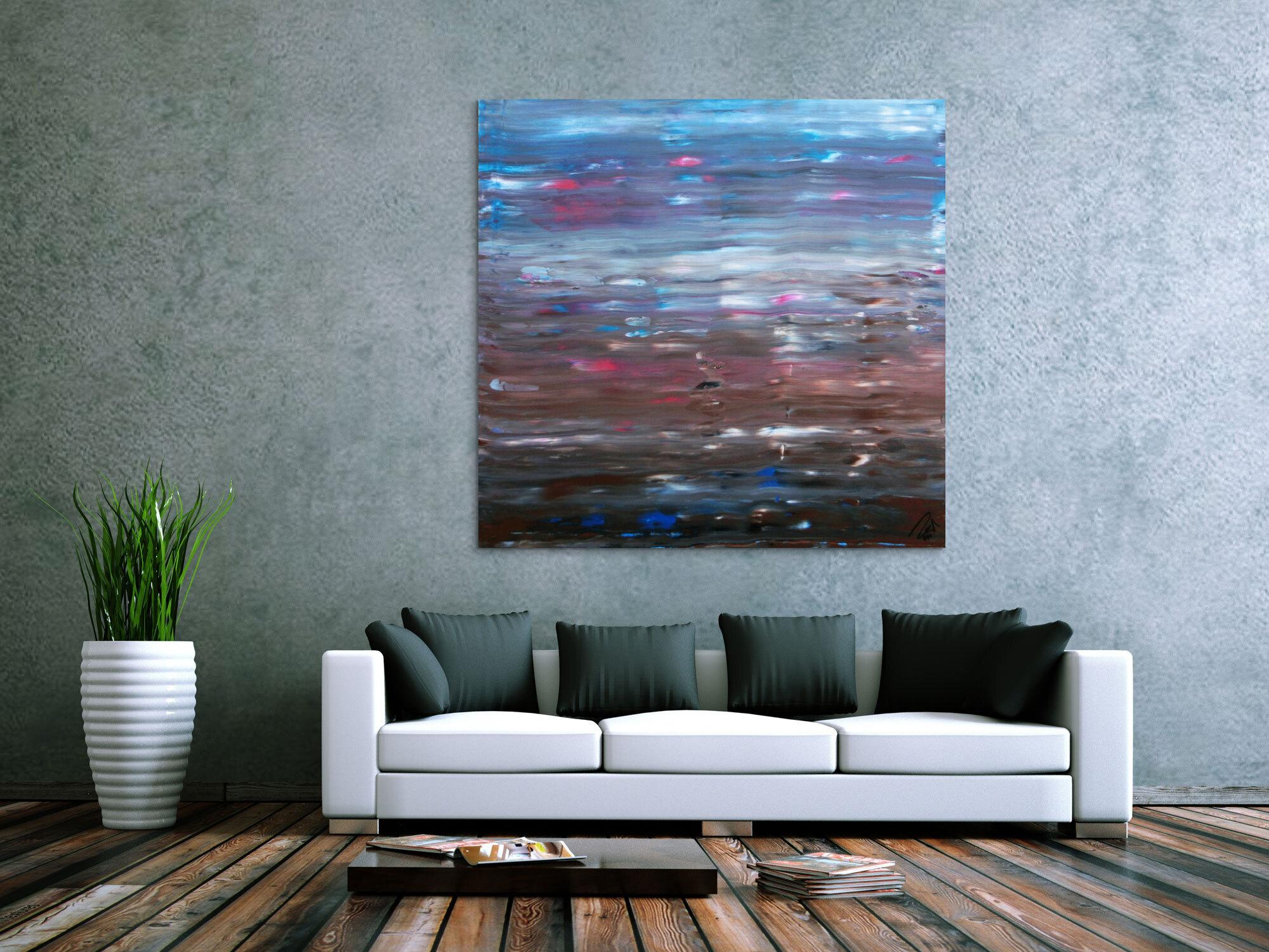 Abstraktes Acrylgemälde Spachteltechnik sehr moderne Farben hellblau braun weiß