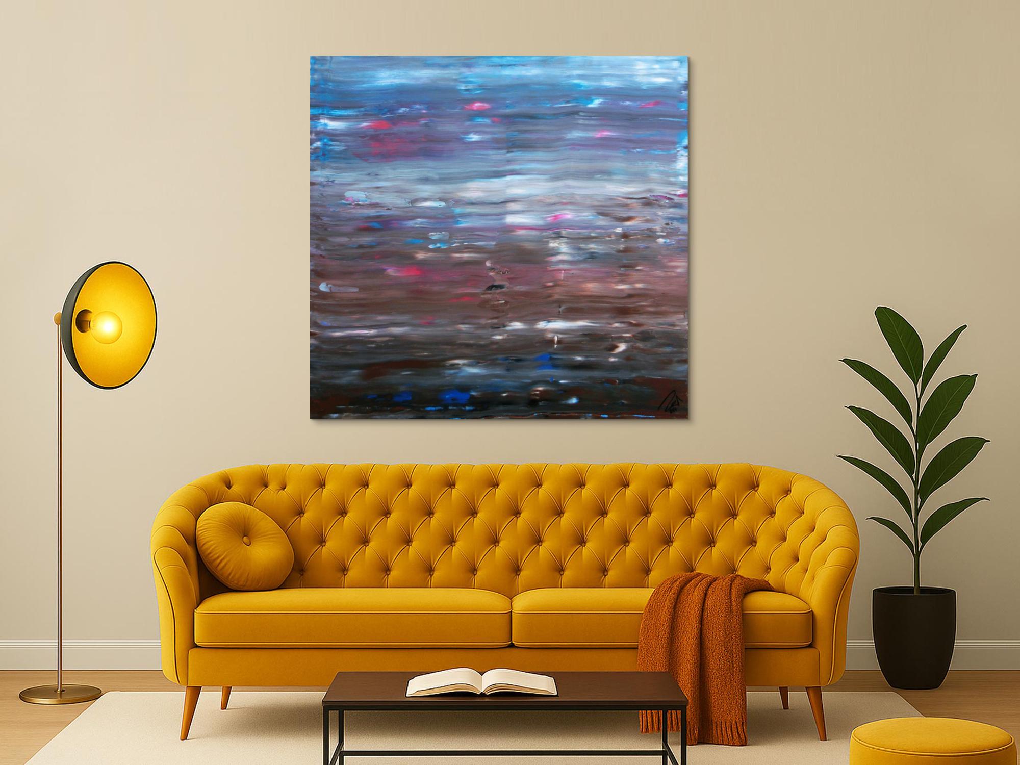 Abstraktes Acrylgemälde Spachteltechnik sehr moderne Farben hellblau braun weiß