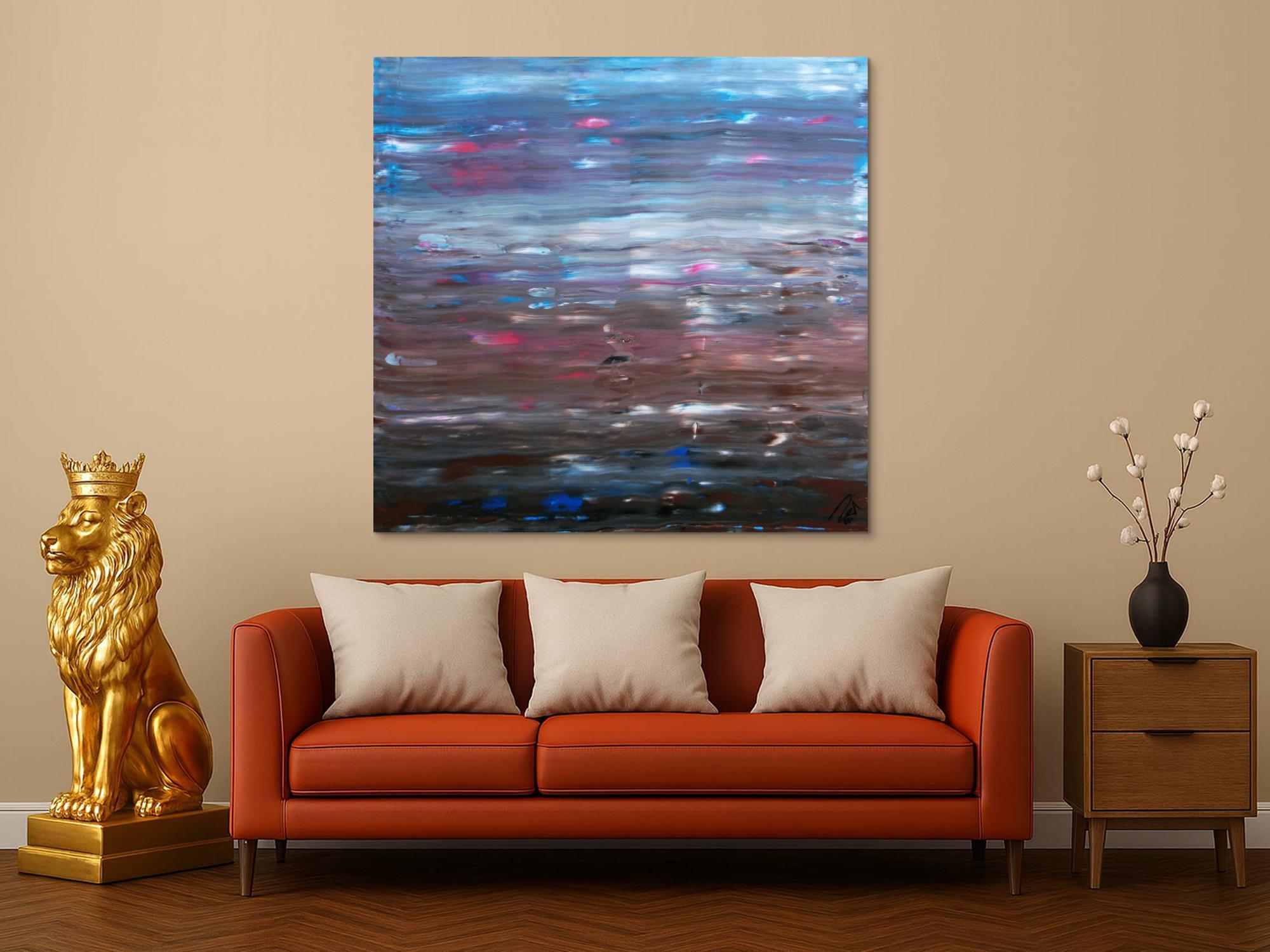 Abstraktes Acrylgemälde Spachteltechnik sehr moderne Farben hellblau braun weiß