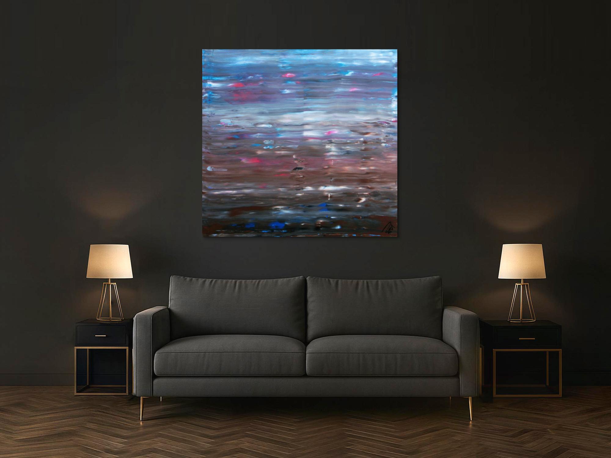 Abstraktes Acrylgemälde Spachteltechnik sehr moderne Farben hellblau braun weiß