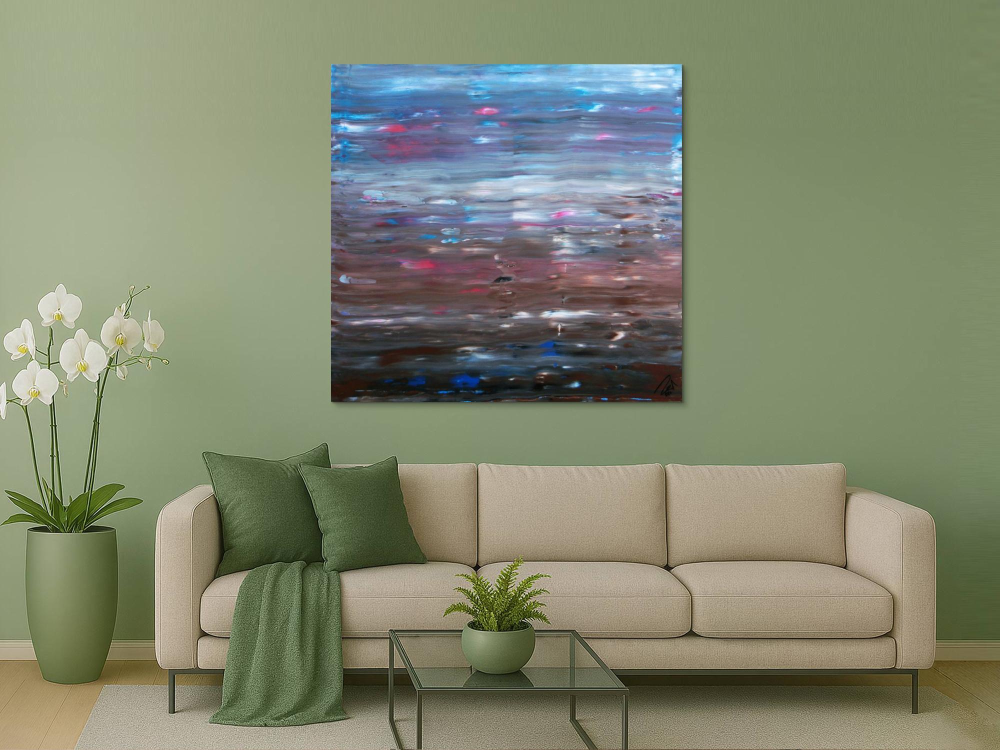 Abstraktes Acrylgemälde Spachteltechnik sehr moderne Farben hellblau braun weiß