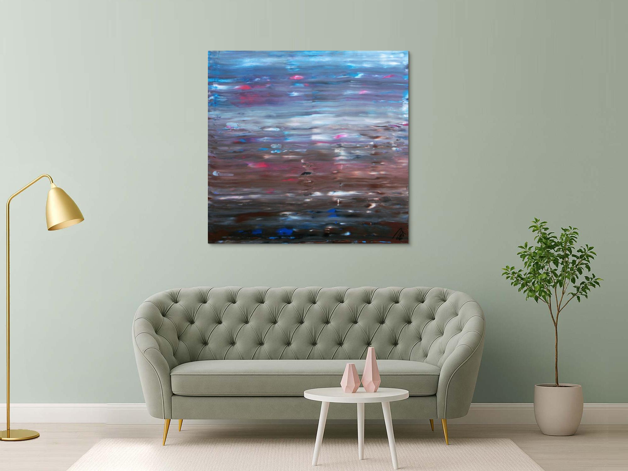 Abstraktes Acrylgemälde Spachteltechnik sehr moderne Farben hellblau braun weiß