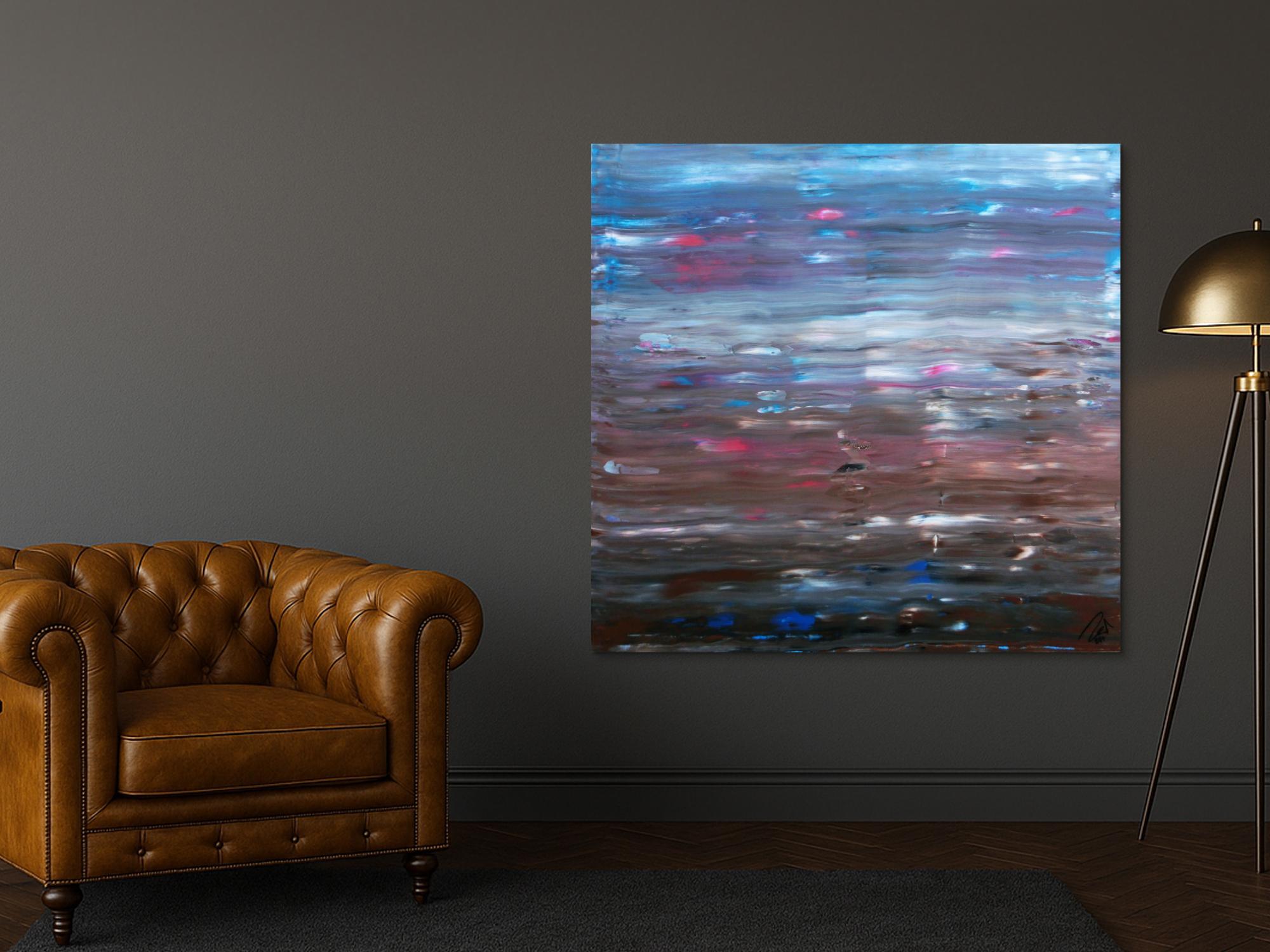 Abstraktes Acrylgemälde Spachteltechnik sehr moderne Farben hellblau braun weiß