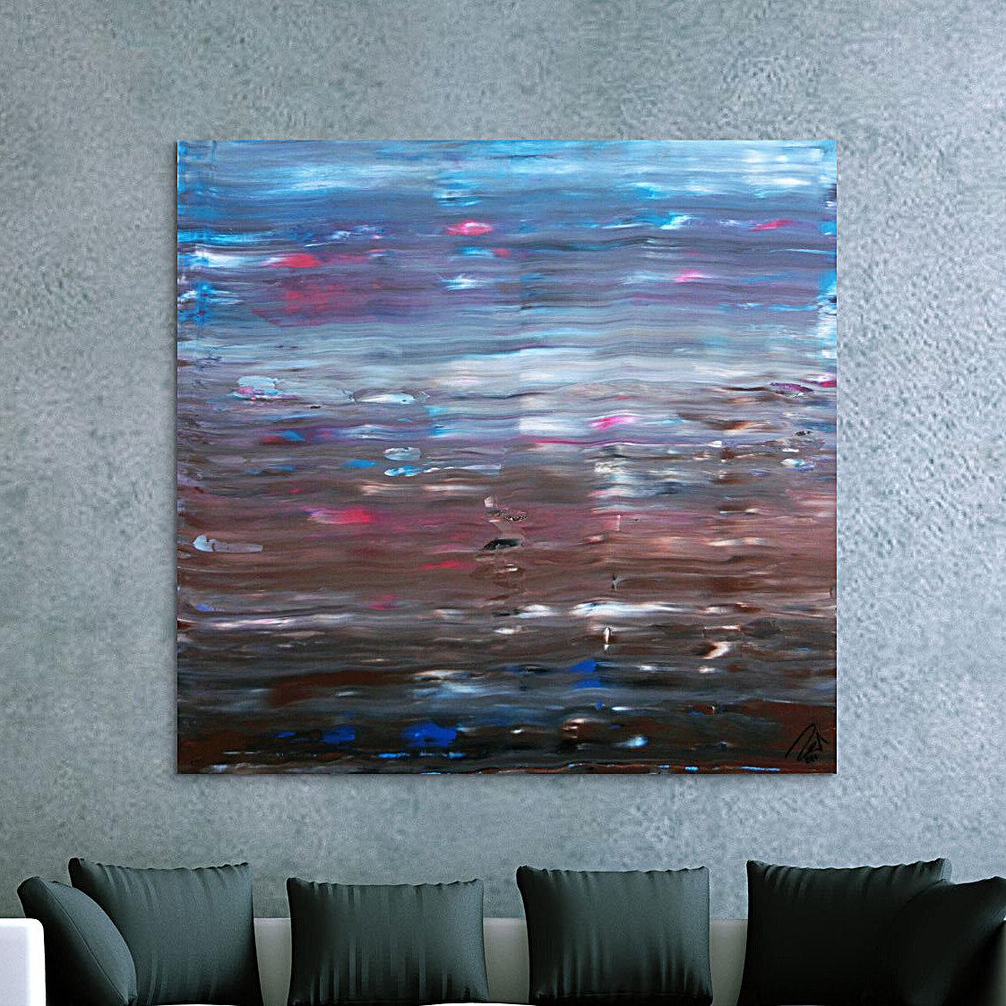Abstraktes Acrylgemälde Spachteltechnik sehr moderne Farben hellblau braun weiß