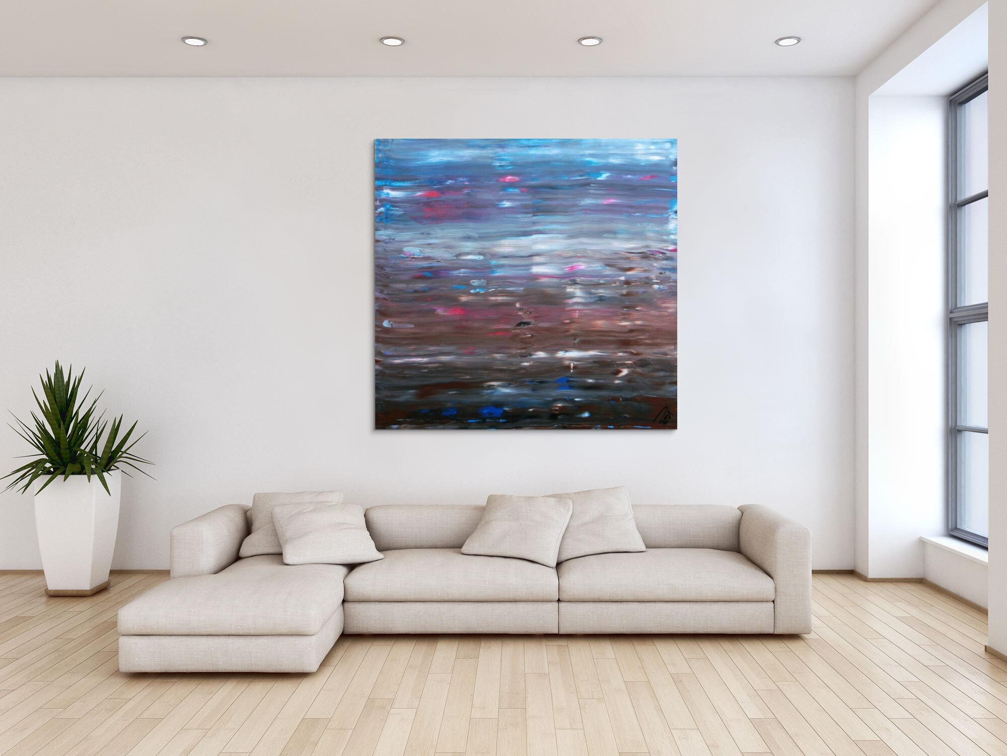 Abstraktes Acrylgemälde Spachteltechnik sehr moderne Farben hellblau braun weiß