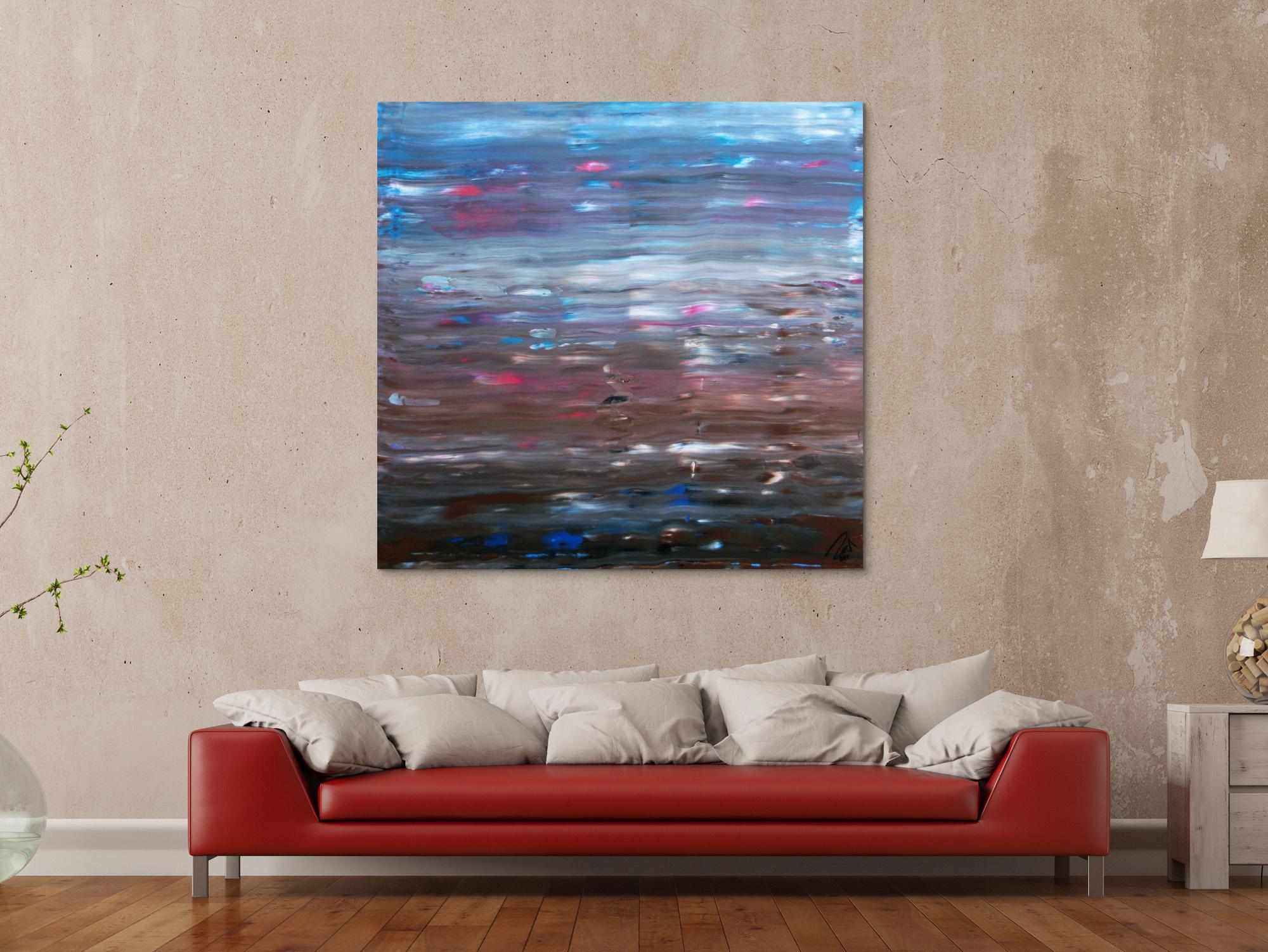 Abstraktes Acrylgemälde Spachteltechnik sehr moderne Farben hellblau braun weiß