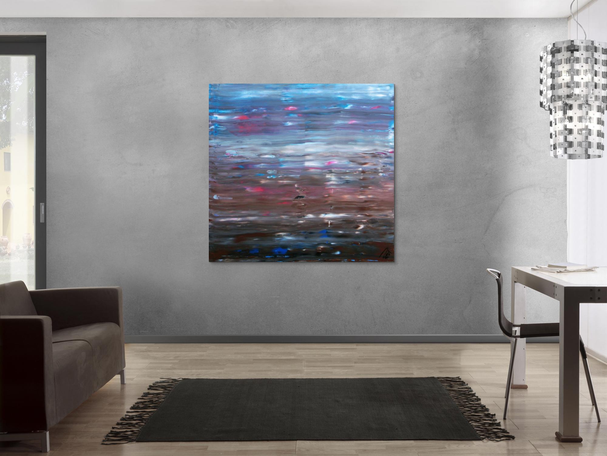 Abstraktes Acrylgemälde Spachteltechnik sehr moderne Farben hellblau braun weiß