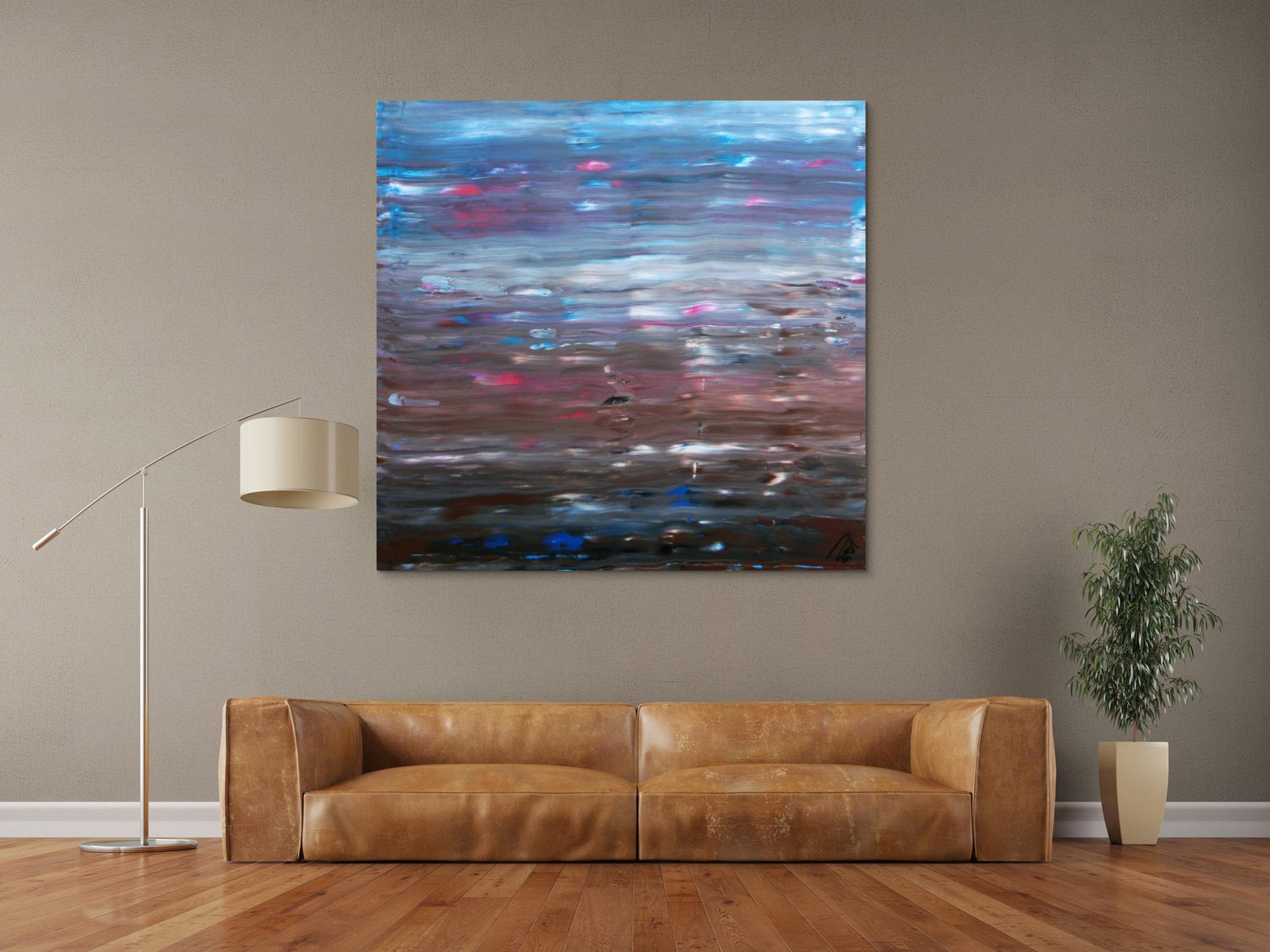 Abstraktes Acrylgemälde Spachteltechnik sehr moderne Farben hellblau braun weiß