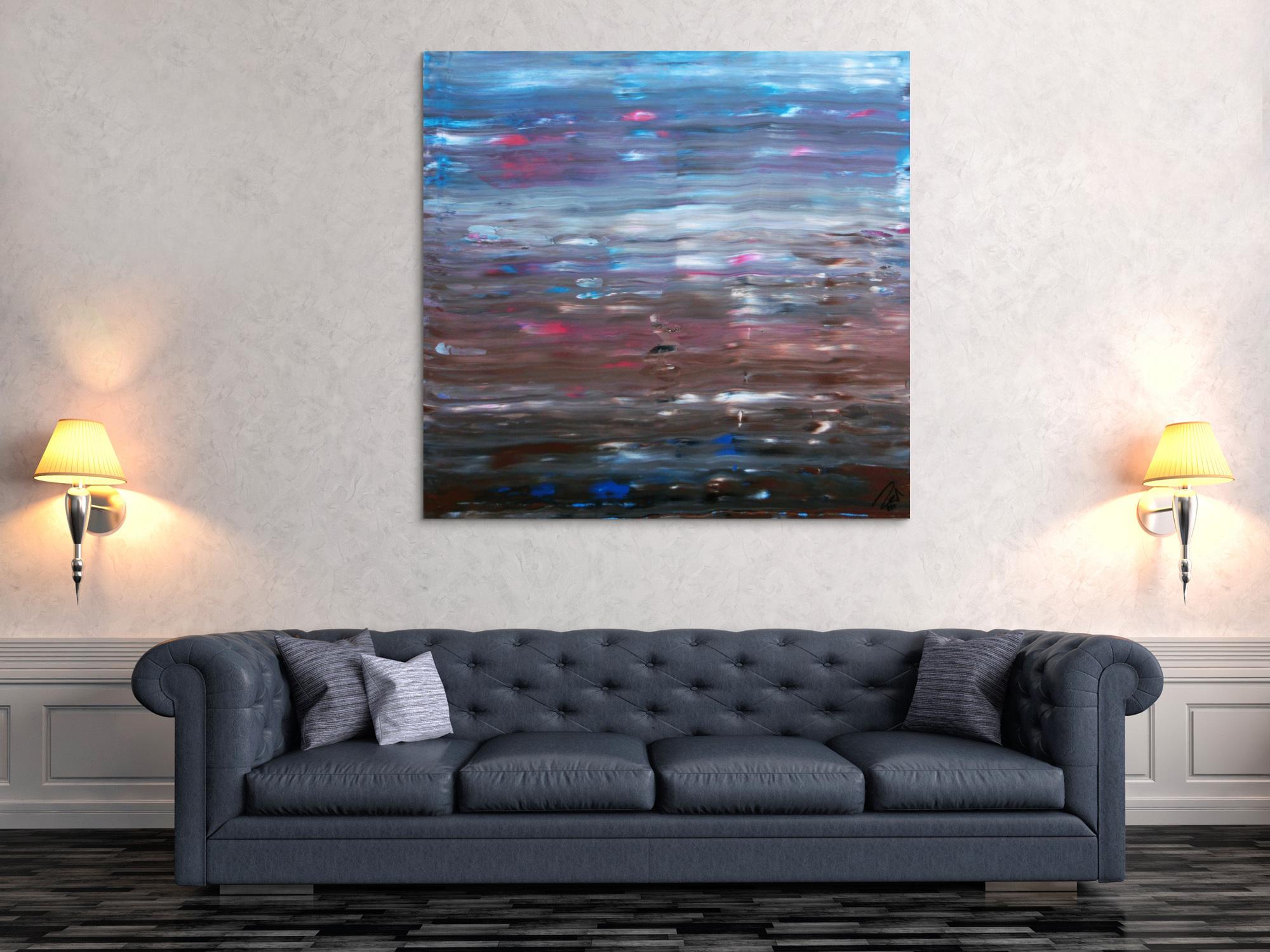 Abstraktes Acrylgemälde Spachteltechnik sehr moderne Farben hellblau braun weiß