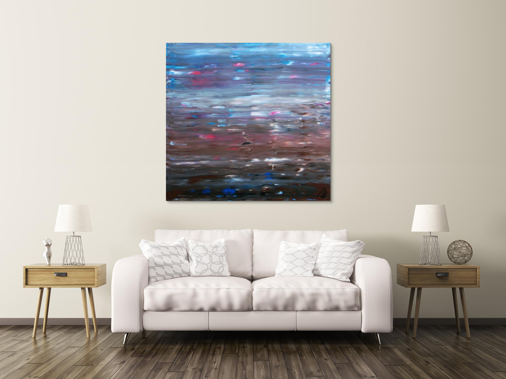 Abstraktes Acrylgemälde Spachteltechnik sehr moderne Farben hellblau braun weiß