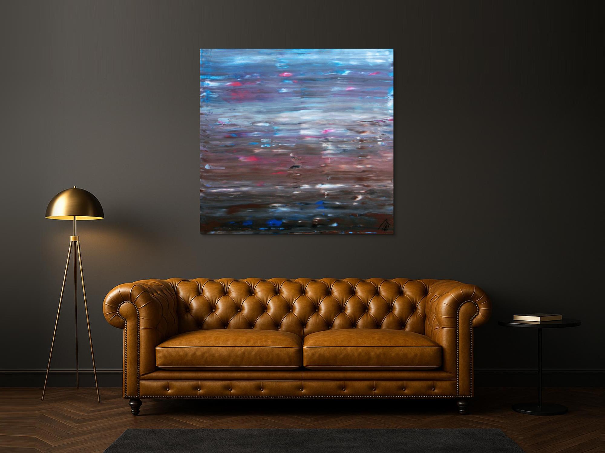 Abstraktes Acrylgemälde Spachteltechnik sehr moderne Farben hellblau braun weiß