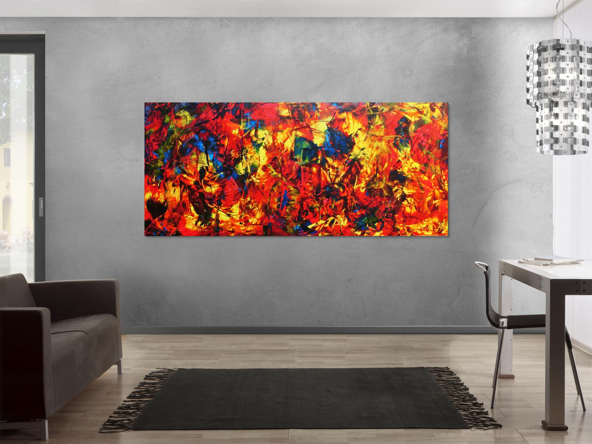 Abstraktes Acrylbild Spachteltechnik sehr modern viele Farben rot blau gelb bunt