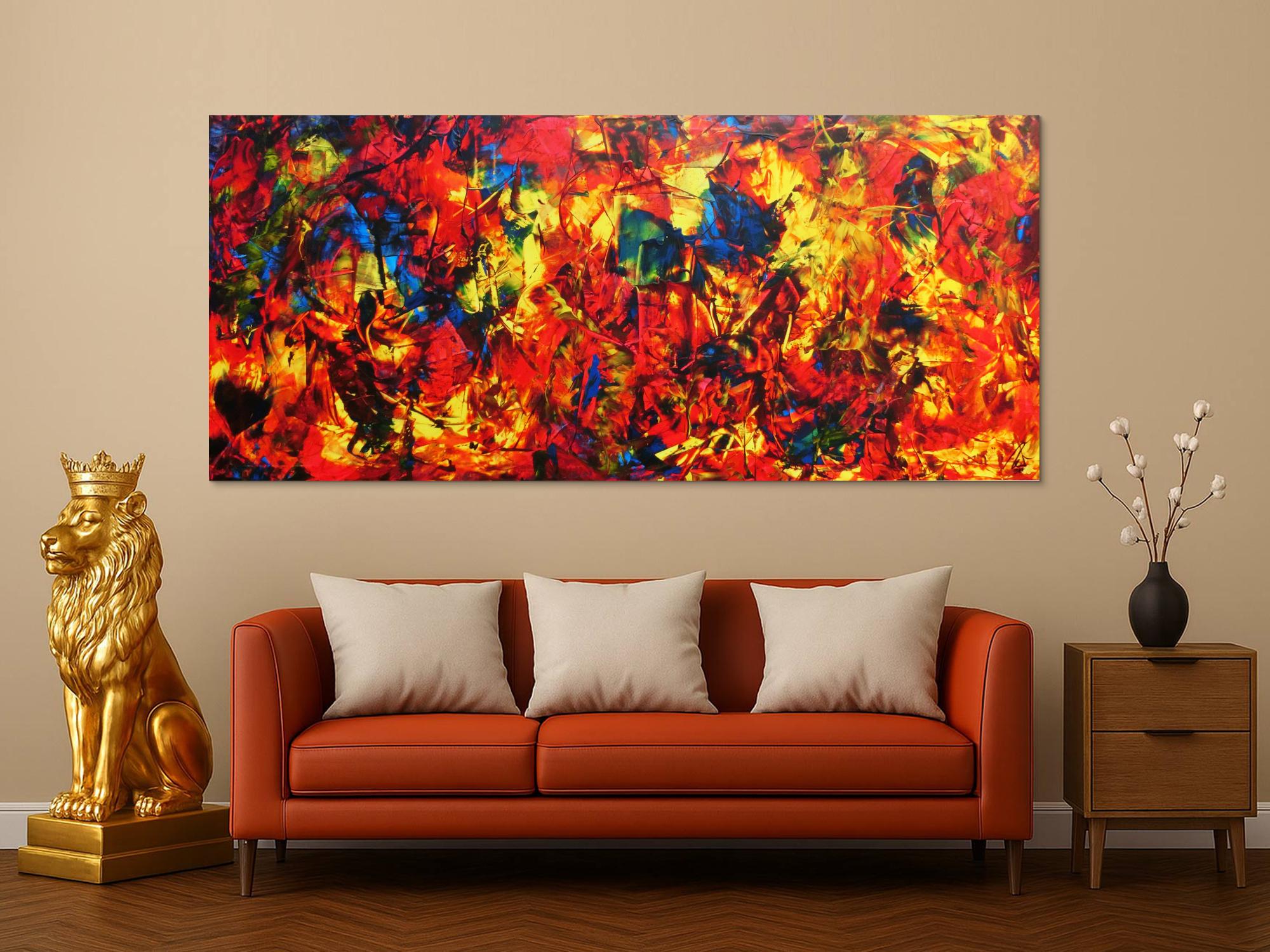 Abstraktes Acrylbild Spachteltechnik sehr modern viele Farben rot blau gelb bunt