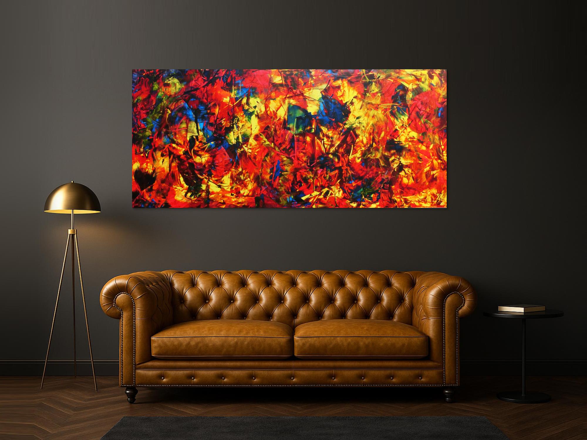 Abstraktes Acrylbild Spachteltechnik sehr modern viele Farben rot blau gelb bunt