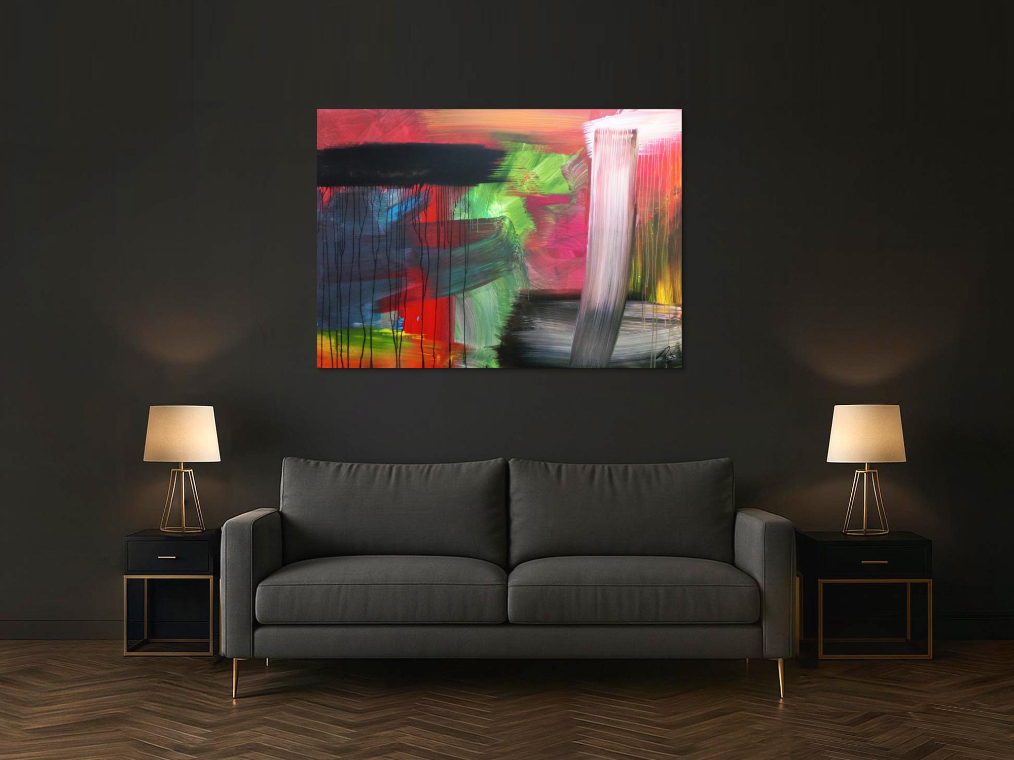 Abstraktes Acrylbild sehr bunt modern in Mischtechnik viele Farben