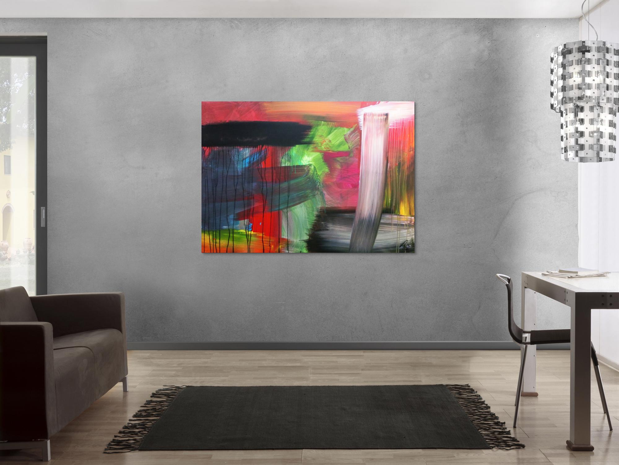 Abstraktes Acrylbild sehr bunt modern in Mischtechnik viele Farben