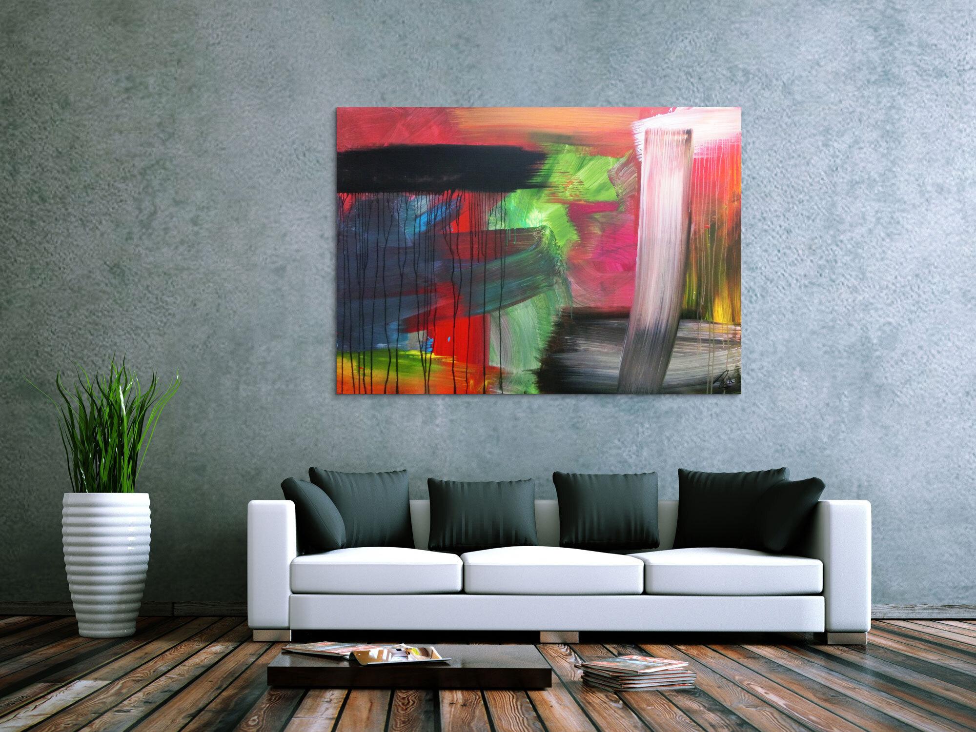 Abstraktes Acrylbild sehr bunt modern in Mischtechnik viele Farben