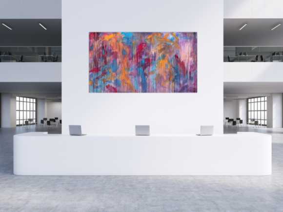 Abstraktes Acrylbild Mischtechnik sehr modern groß in lila violett orange