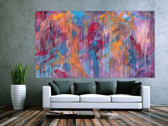 Abstraktes Acrylbild Mischtechnik sehr modern groß in lila violett orange