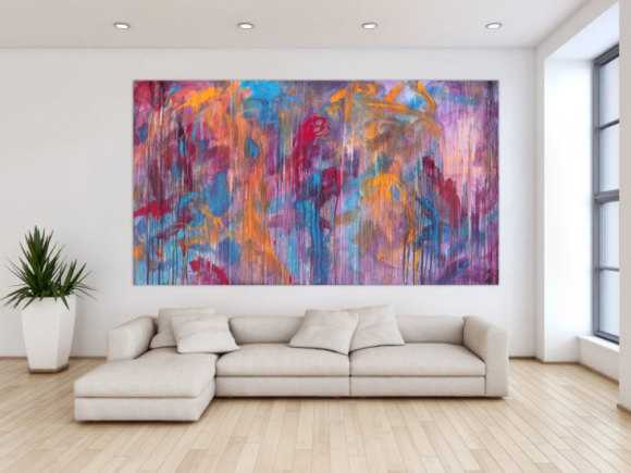 Abstraktes Acrylbild Mischtechnik sehr modern groß in lila violett orange