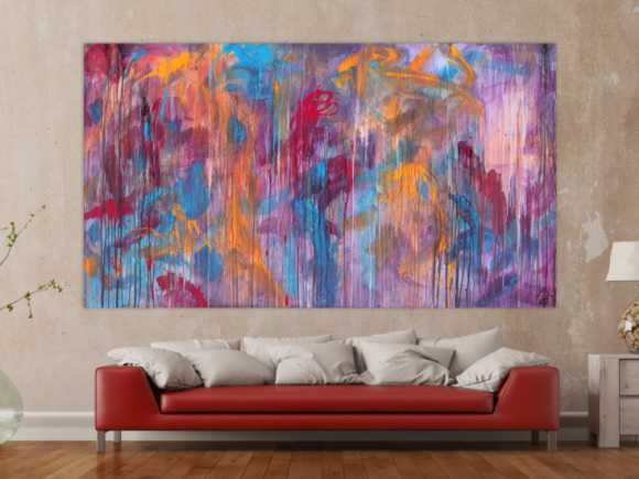 Abstraktes Acrylbild Mischtechnik sehr modern groß in lila violett orange