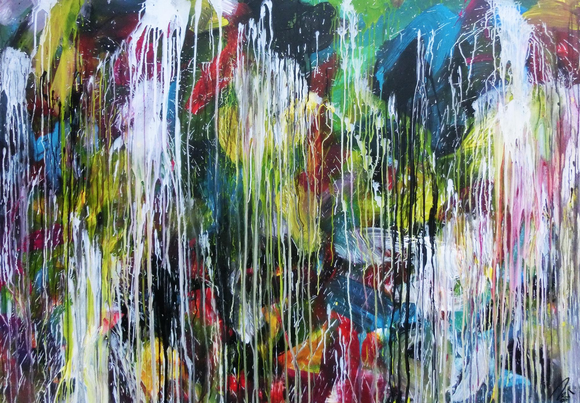 Abstraktes Acrylgemälde sehr bunt Mischtechnik Action Painting sehr modern