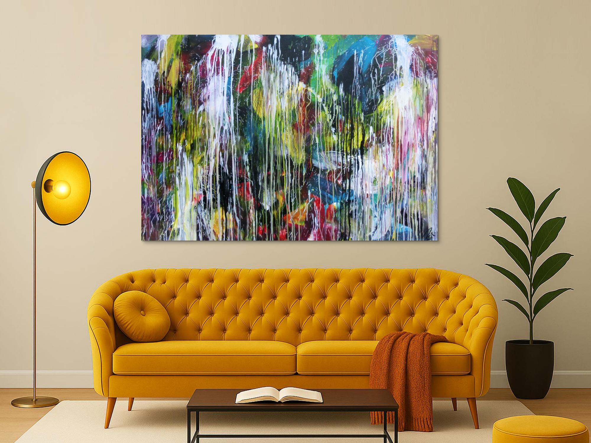 Abstraktes Acrylgemälde sehr bunt Mischtechnik Action Painting sehr modern