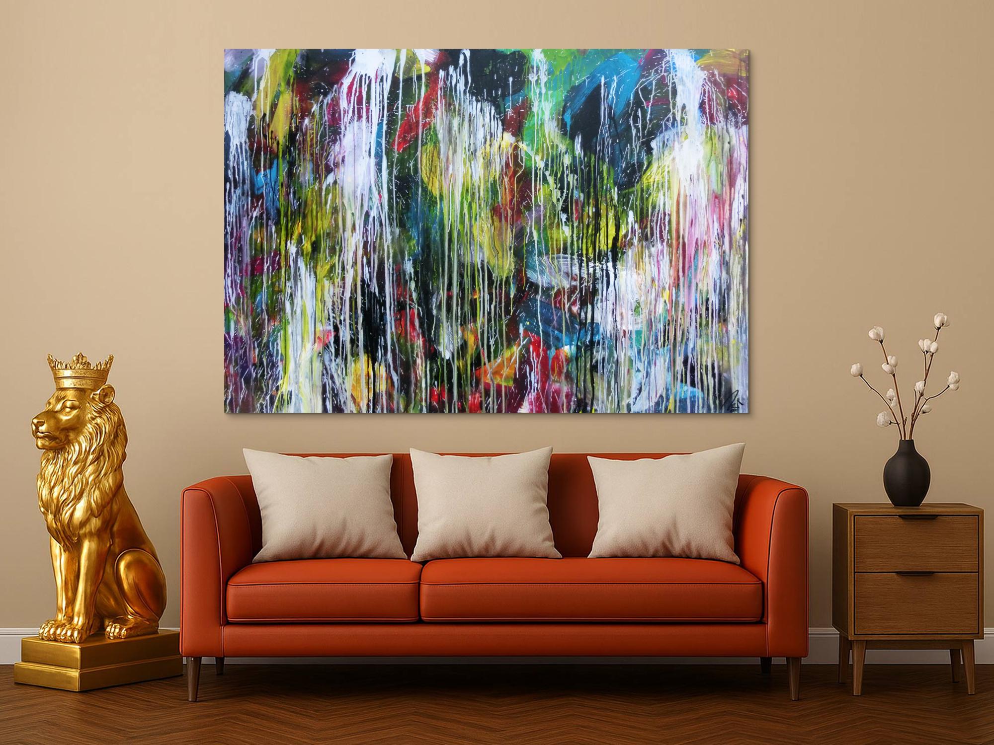 Abstraktes Acrylgemälde sehr bunt Mischtechnik Action Painting sehr modern